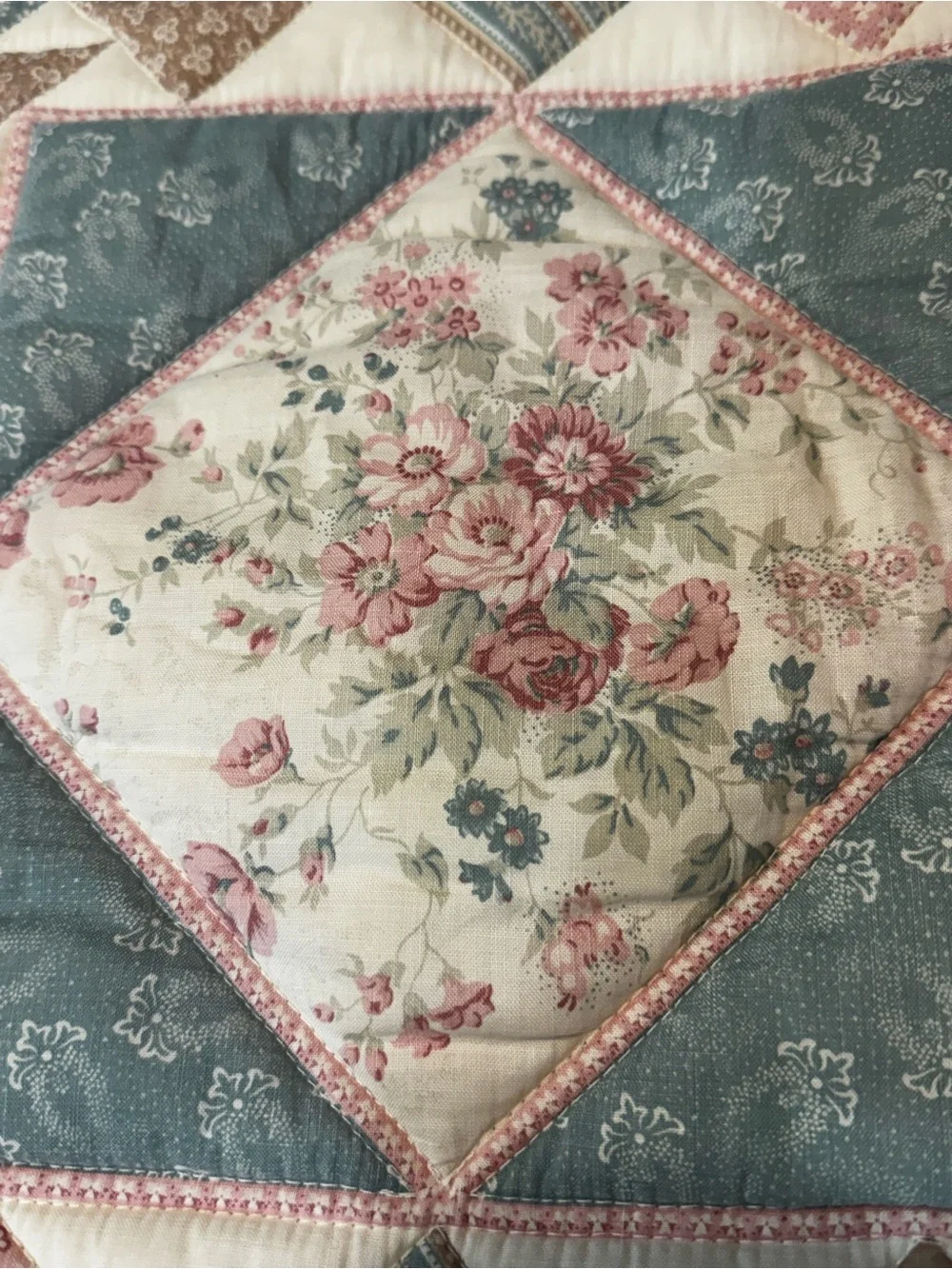 90’s Floral Patch Homemade Quilted pillow sham  Cottagecore 12x12 Ruffles